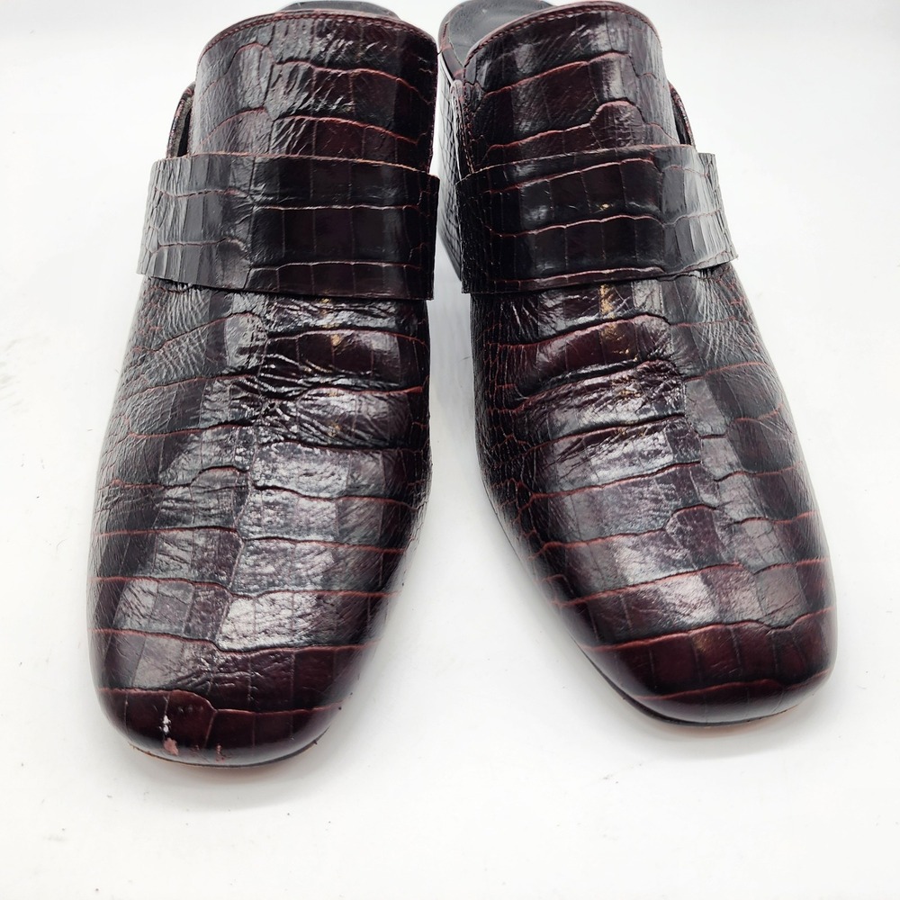 Freda Salvador Croc Embossed Heeled Mules Womens 7 Brown Leather Spain - Picture 4 of 11